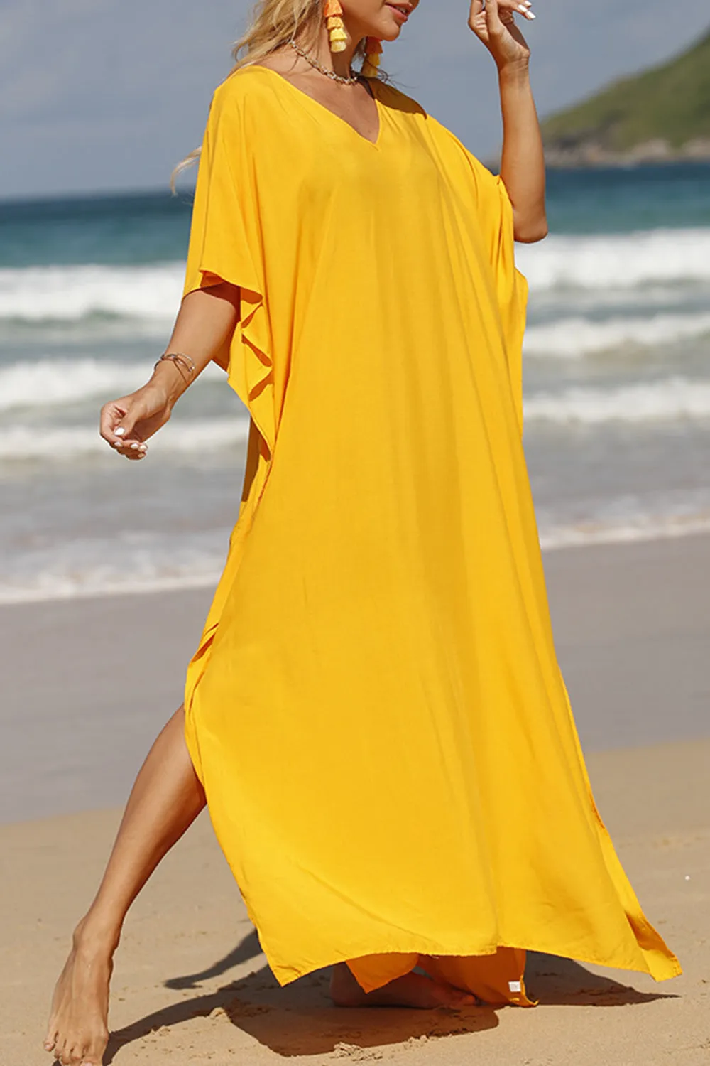 Slit V-Neck Half Sleeve Cover-Up Beach Maxi Dress