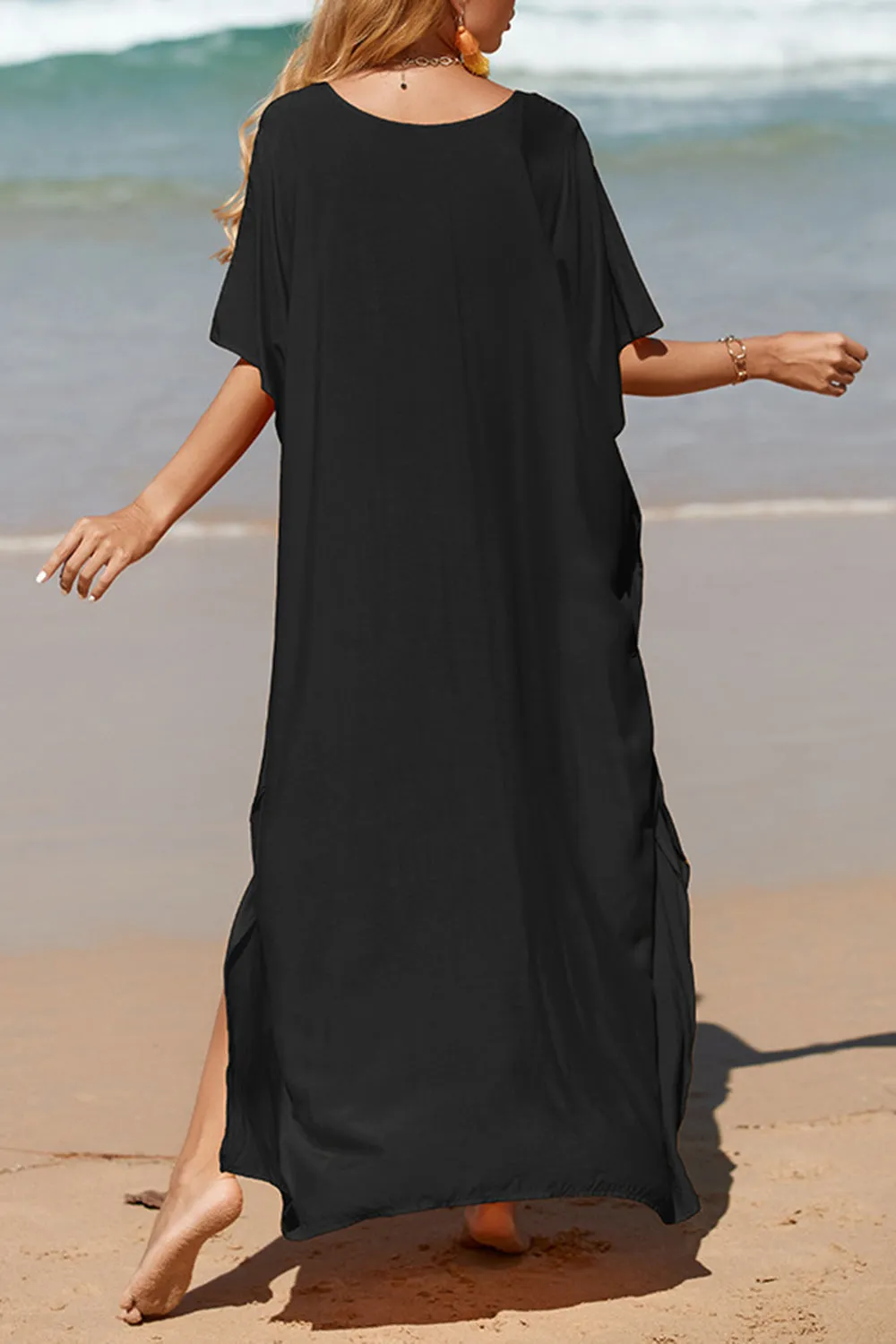 Slit V-Neck Half Sleeve Cover-Up Beach Maxi Dress