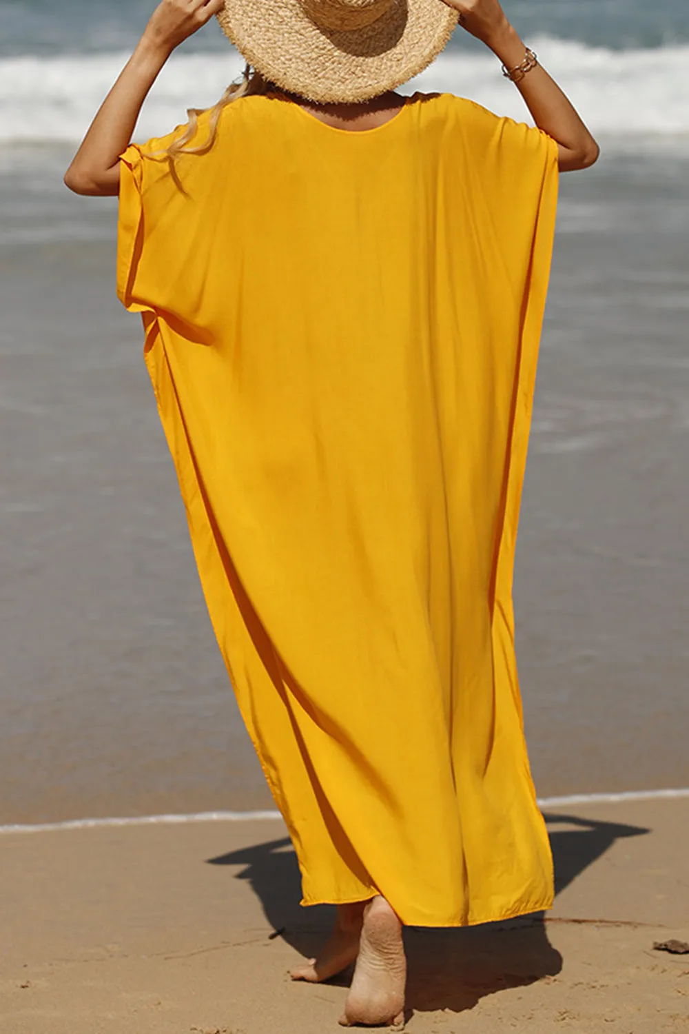 Slit V-Neck Half Sleeve Cover-Up Beach Maxi Dress