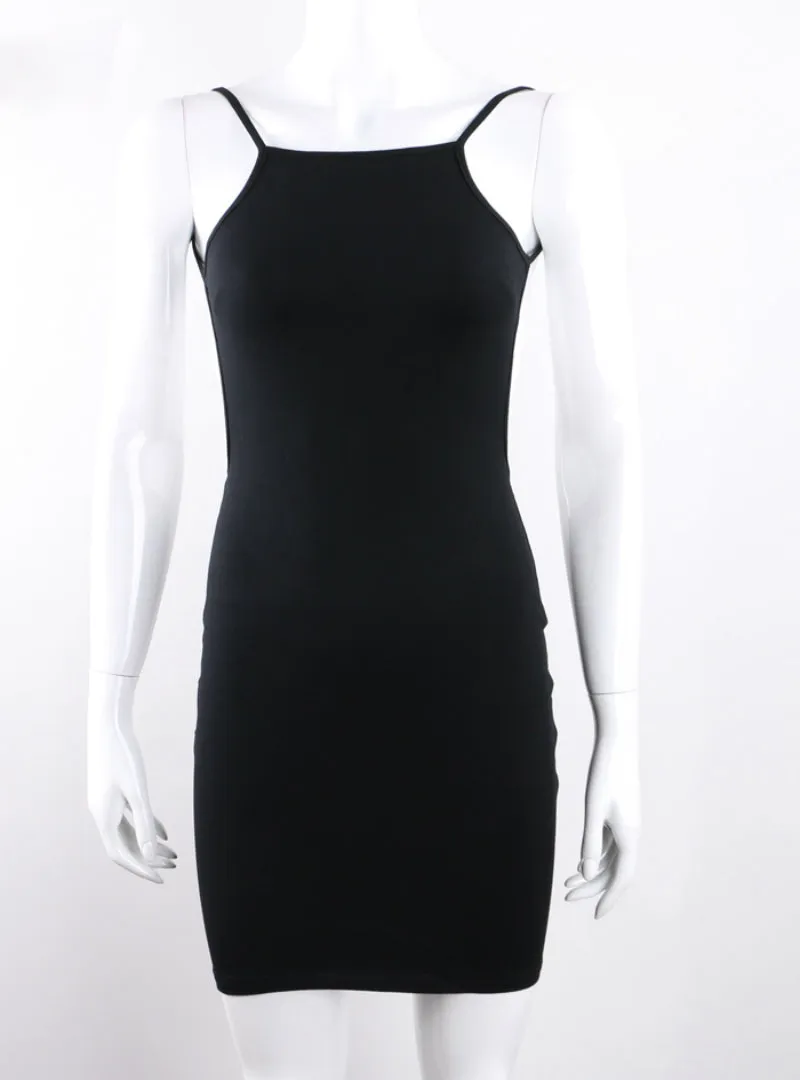 Spaghetti Strap Black Sexy Club Backless Bodycon Dress