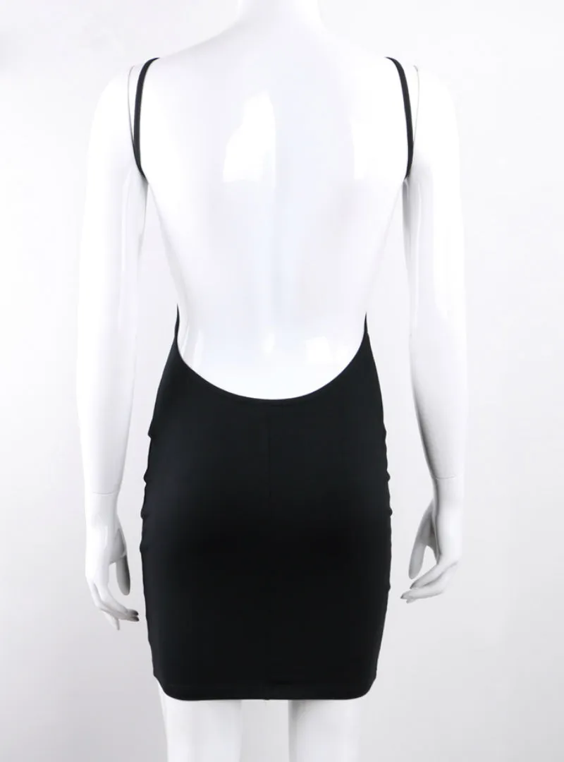 Spaghetti Strap Black Sexy Club Backless Bodycon Dress