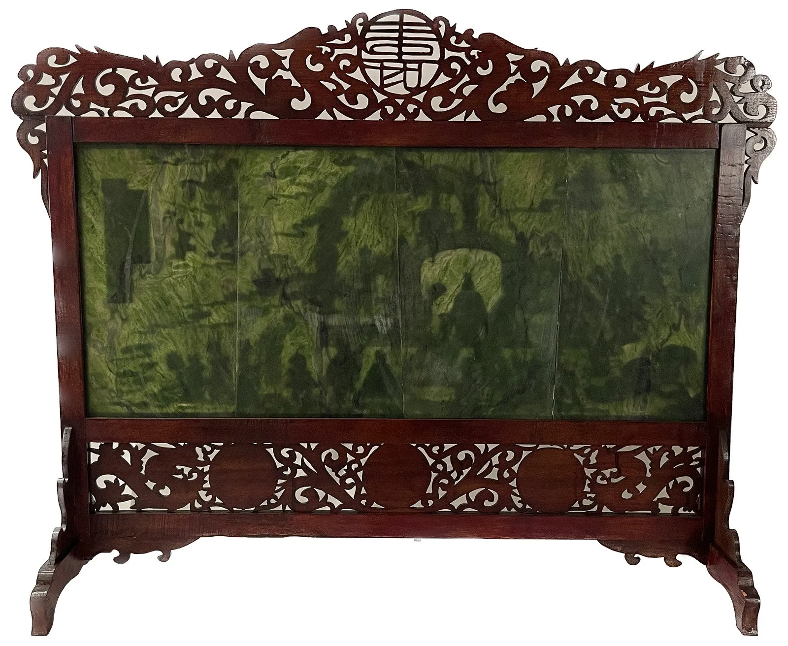 Spinach Jade Carved Four Panel Screen