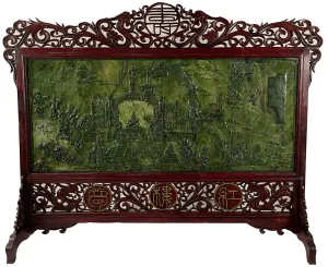 Spinach Jade Carved Four Panel Screen