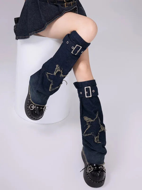 Star vintage denim leg warmers