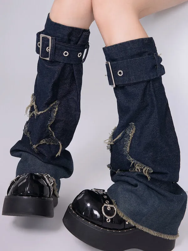 Star vintage denim leg warmers