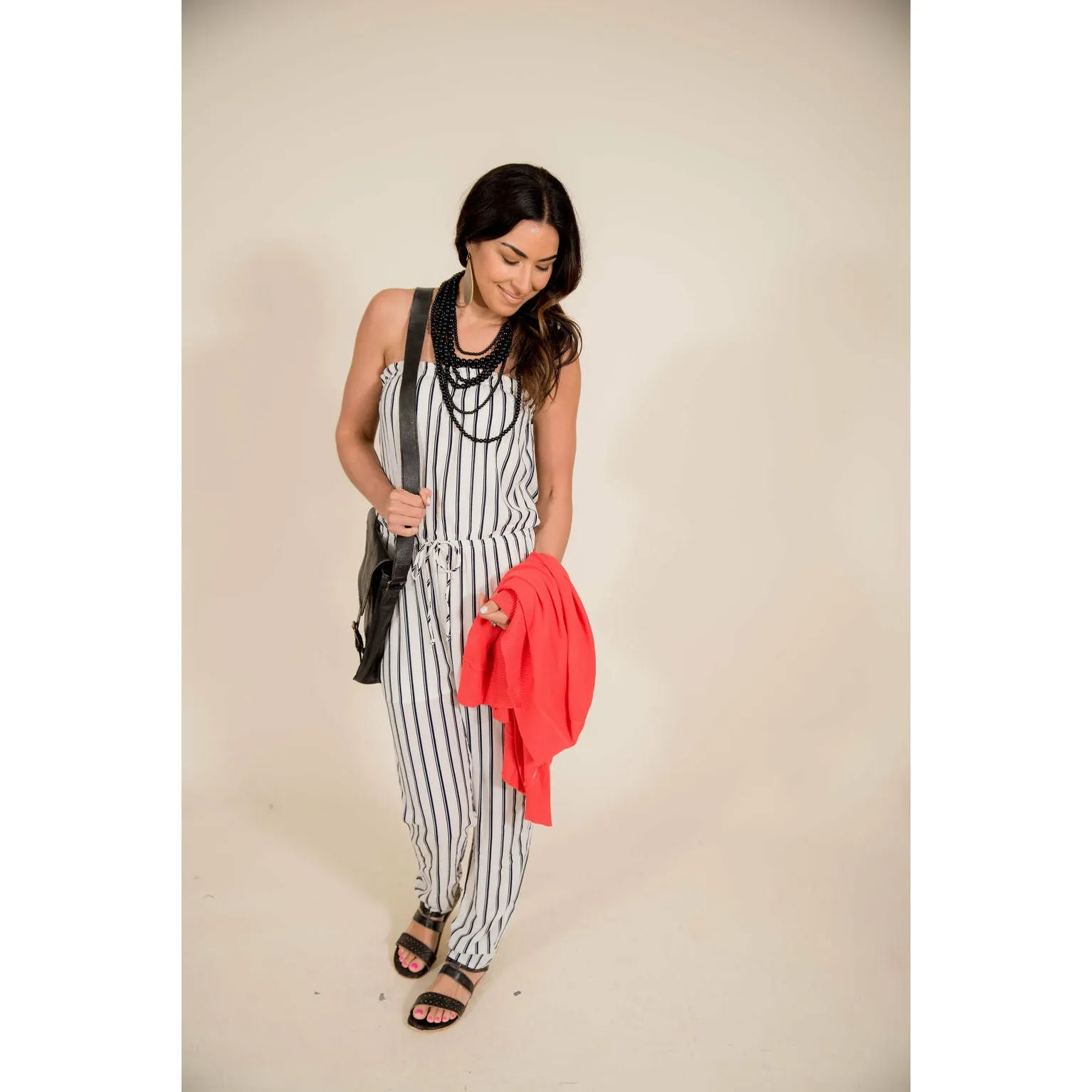 Strapless Vertical Striped Jumpsuit