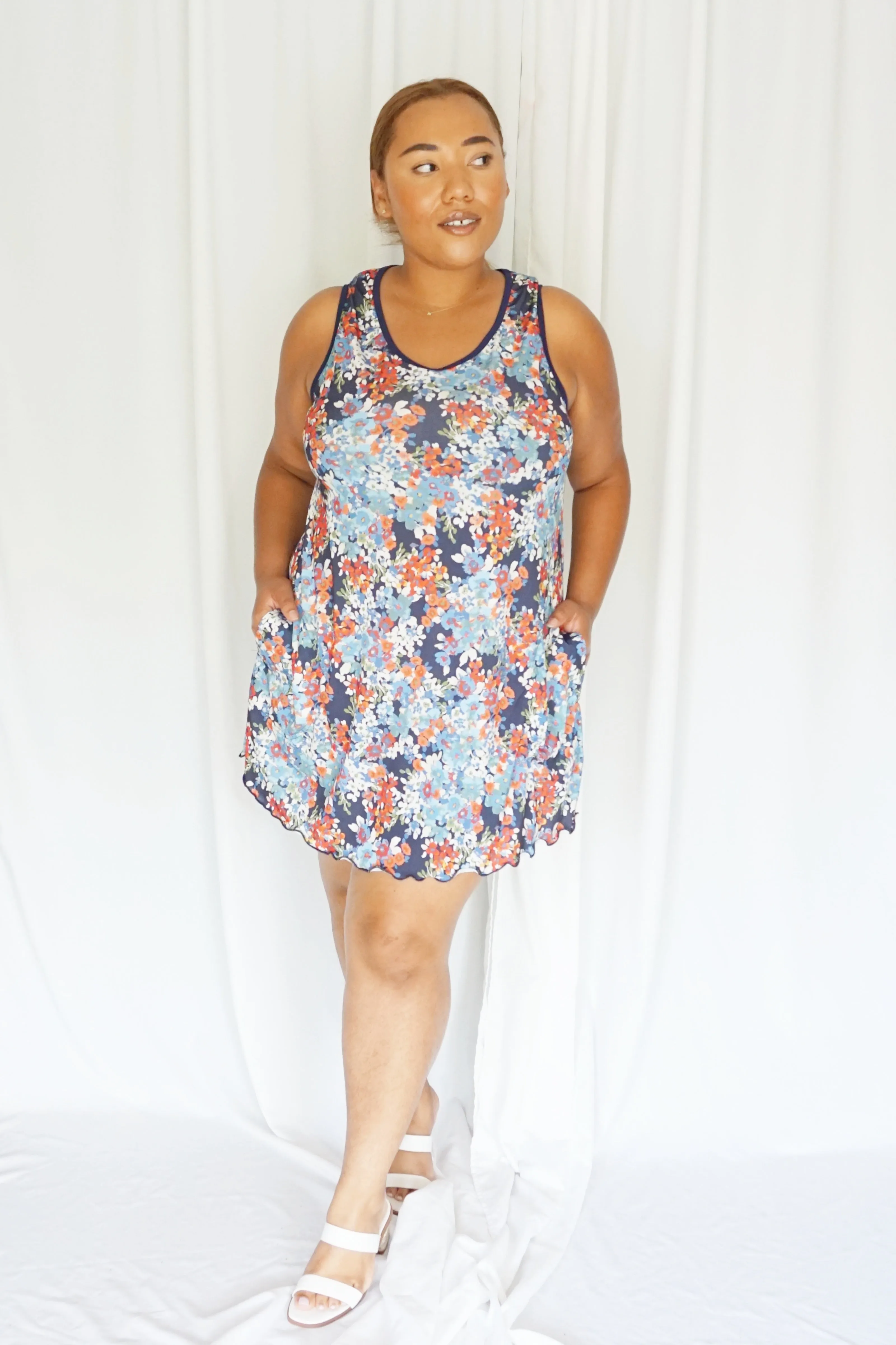 Summer Bouquet Sporty Tank Dress w/ Pockets