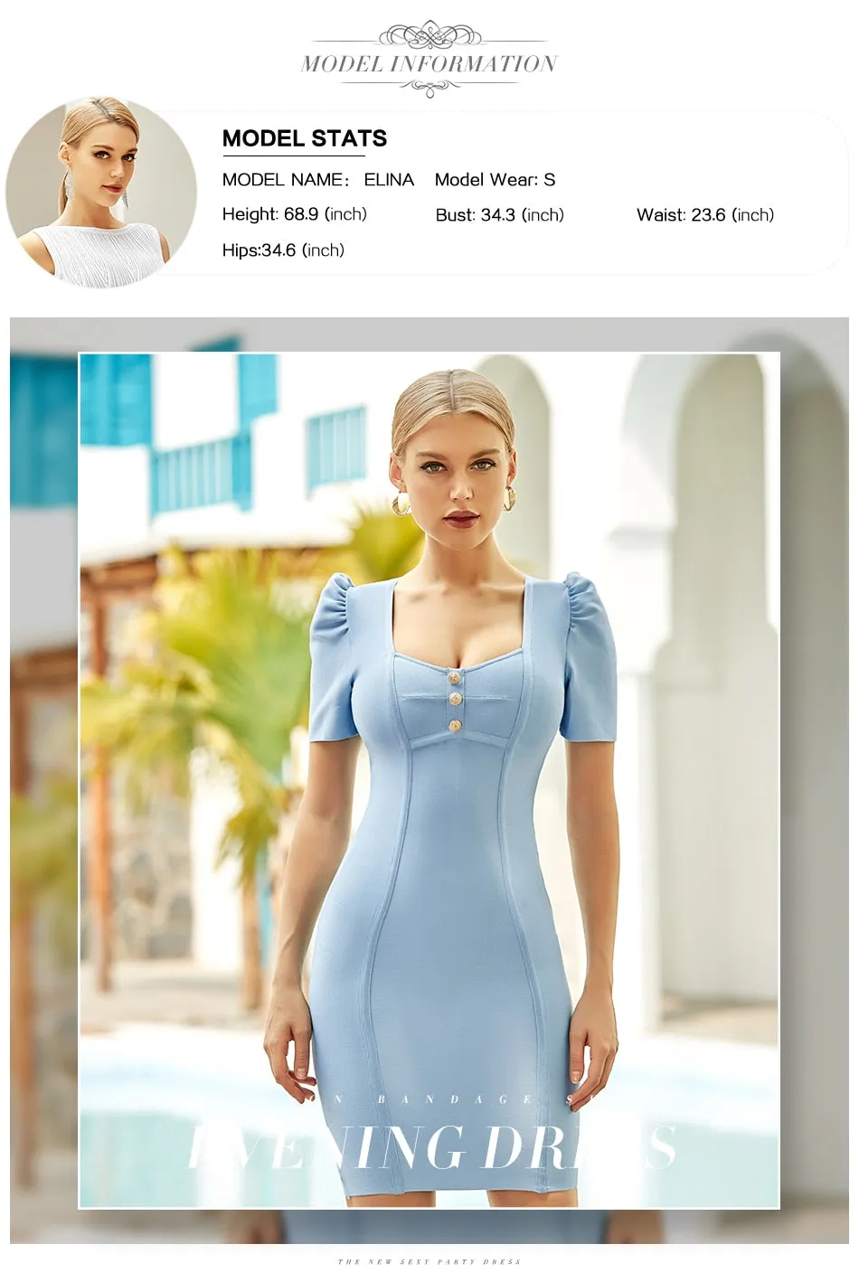 Summer Sky Blue Short Sleeve Mini Wrap Bandage V Neck Buttons Evening Club Party Lady Dresses