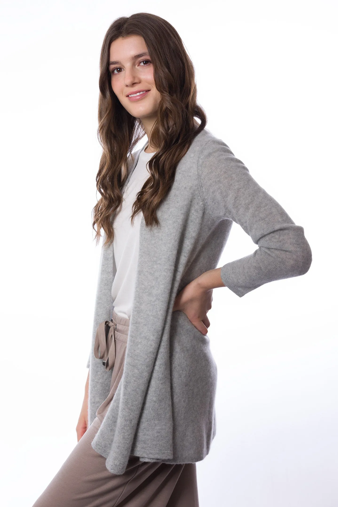 Sustainable Cashmere Lofty Longline Cardigan - Dove Grey