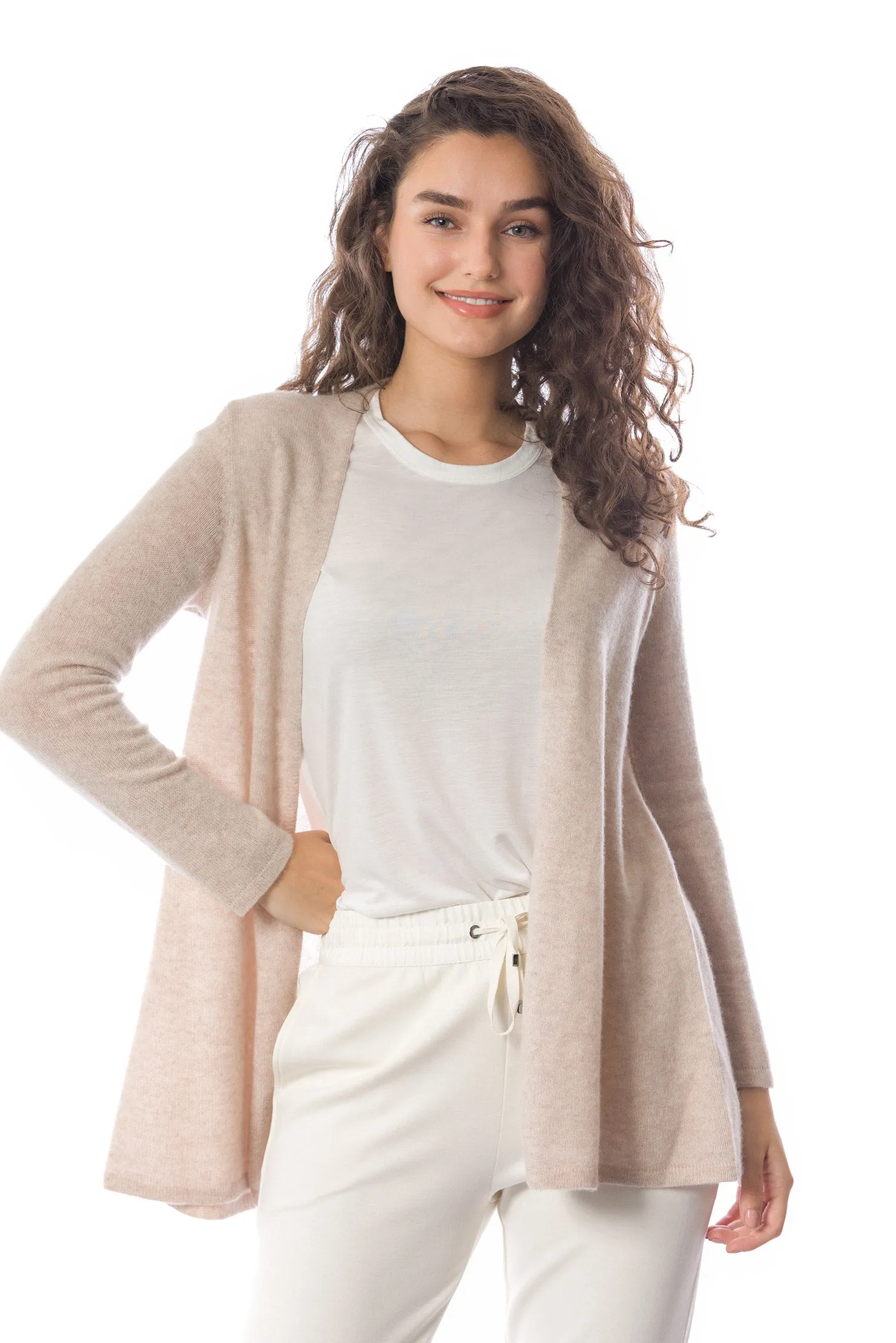 Sustainable Cashmere Lofty Longline Cardigan - Soft Beige