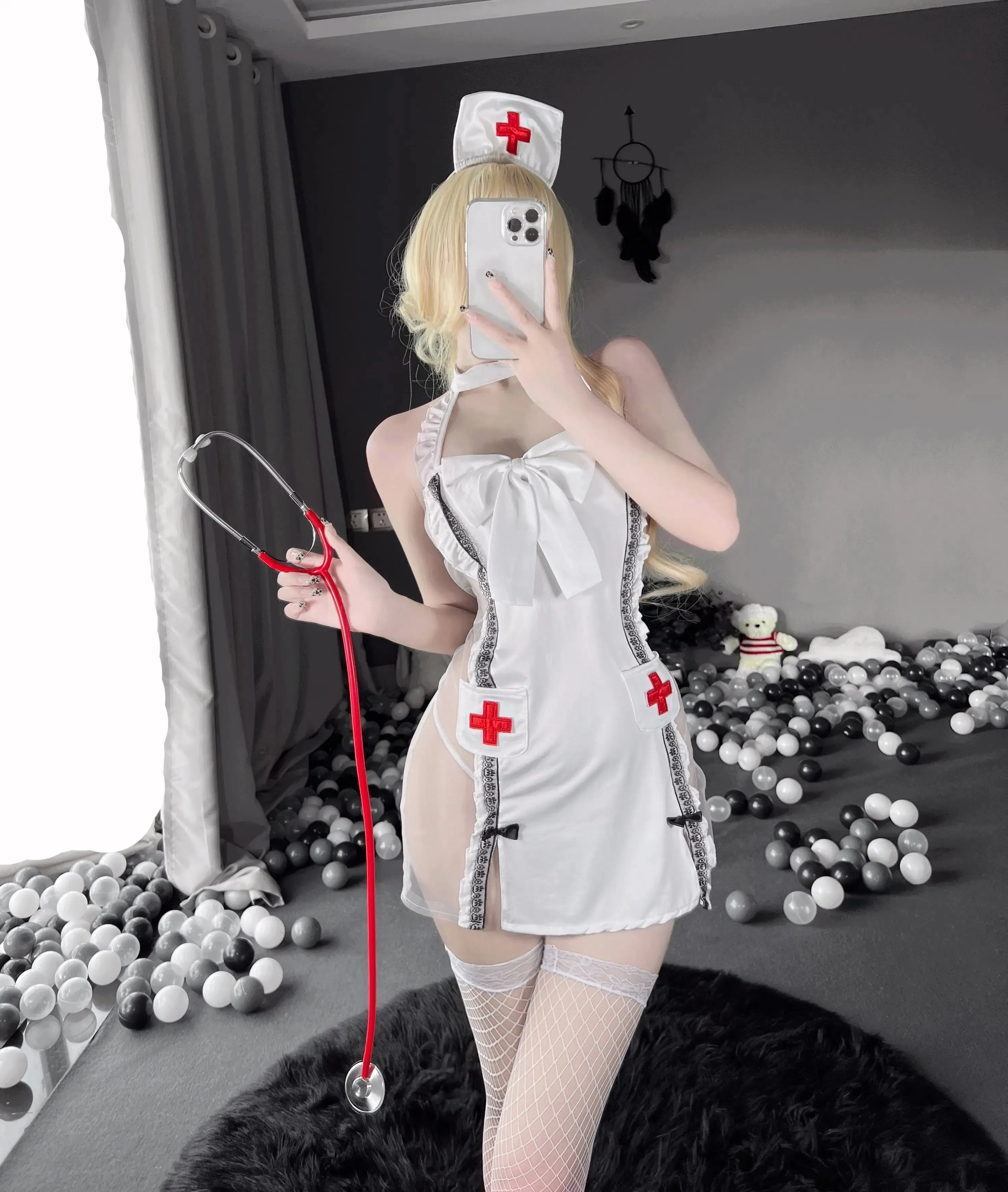 T-2501 Strap lace see-through nurse dress hot sexy uniform