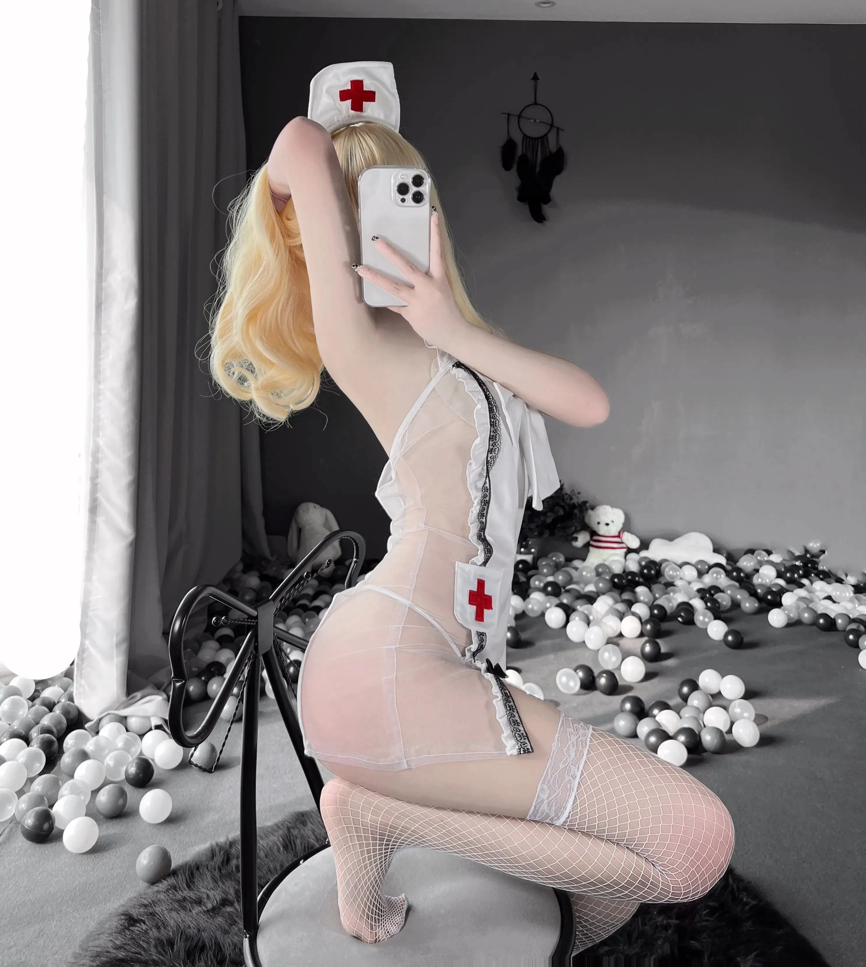 T-2501 Strap lace see-through nurse dress hot sexy uniform