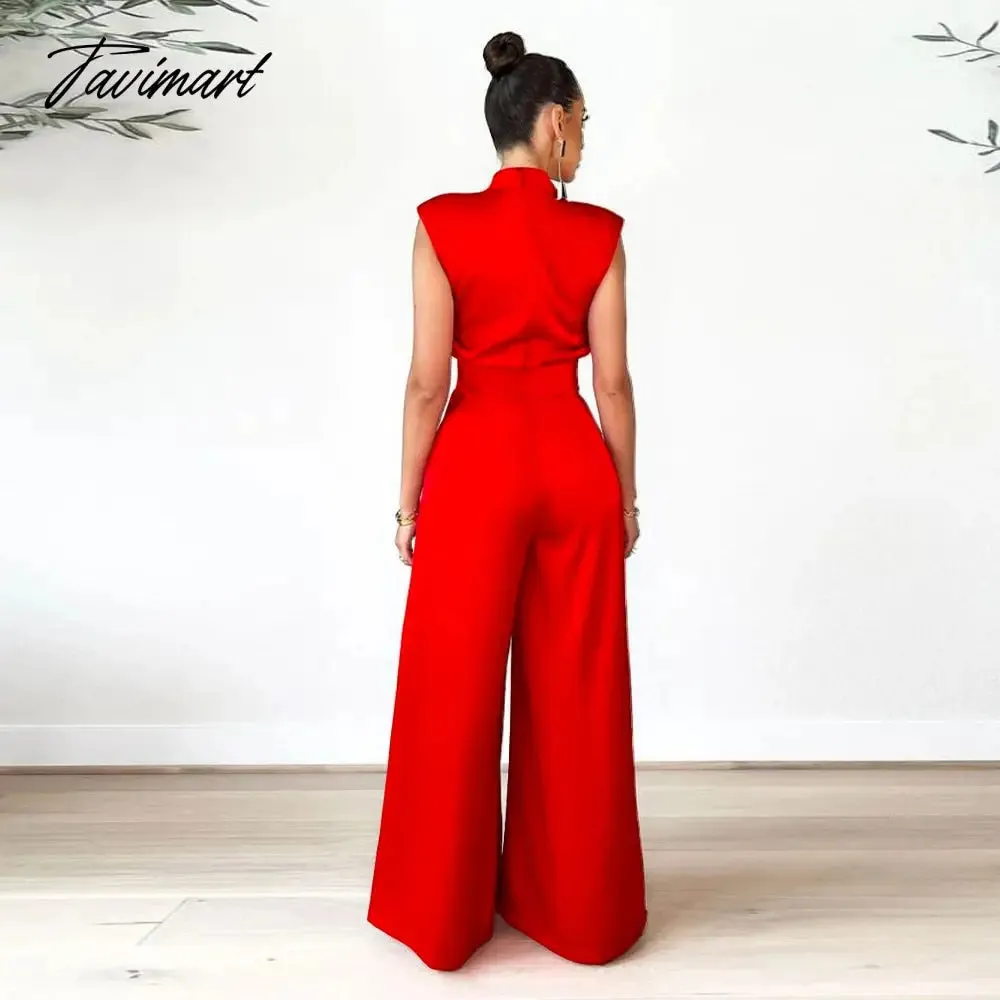 Tavimart Echoine Sleeveless Turtleneck  Wide Leg Jumpsuit Slim Sexy Elegant Silk Rompers Office OL Women One Piece Suit Overalls Clothing