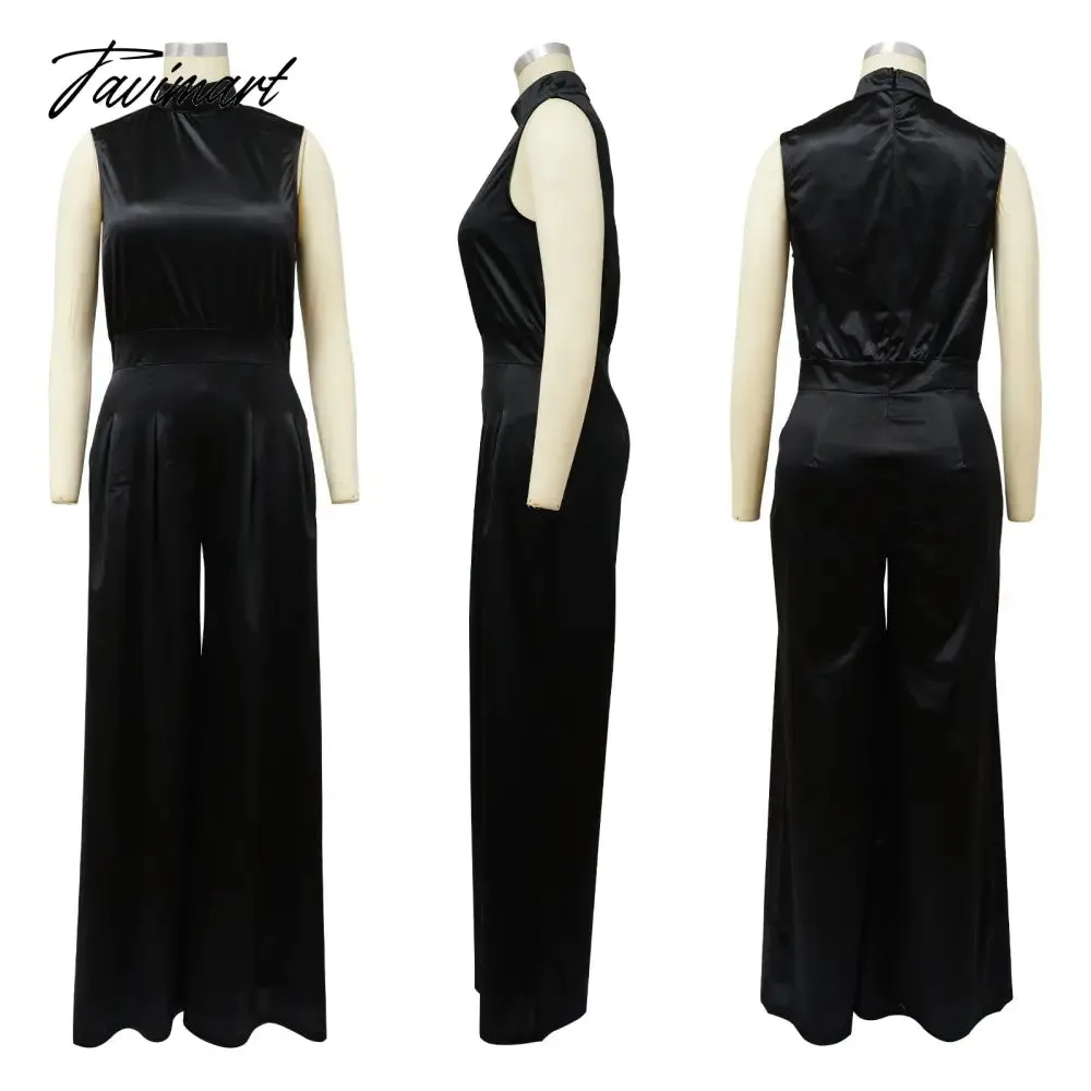 Tavimart Echoine Sleeveless Turtleneck  Wide Leg Jumpsuit Slim Sexy Elegant Silk Rompers Office OL Women One Piece Suit Overalls Clothing