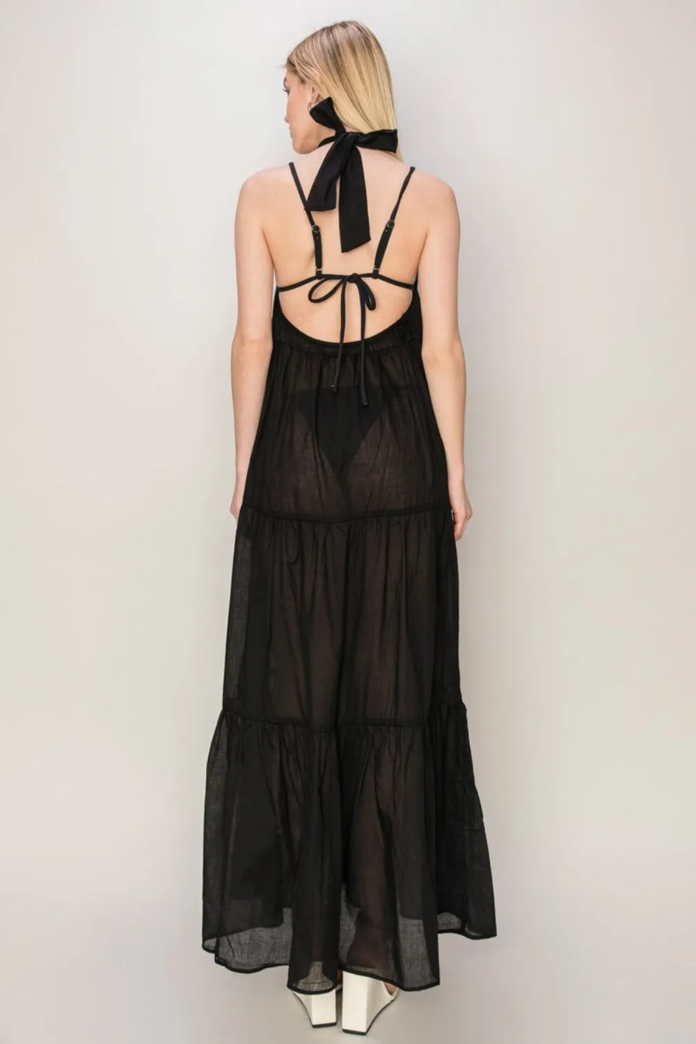 TEEK - Black Semi-Sheer Halter Neck Cover Up Dress