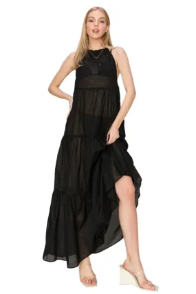 TEEK - Black Semi-Sheer Halter Neck Cover Up Dress