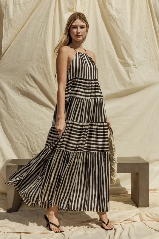 TEEK - White Black Sleeveless Maxi Tiered Dress