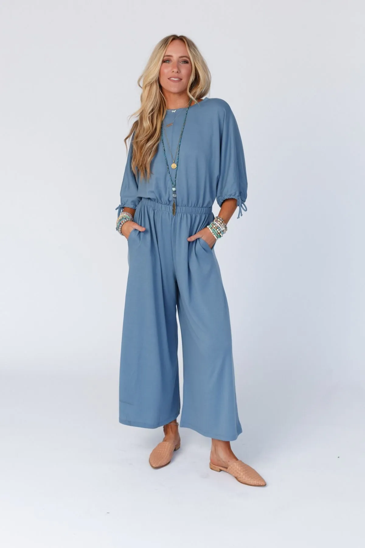 The Nest Carolina Comfy Wide Leg Jumpsuit -  Gun Metal