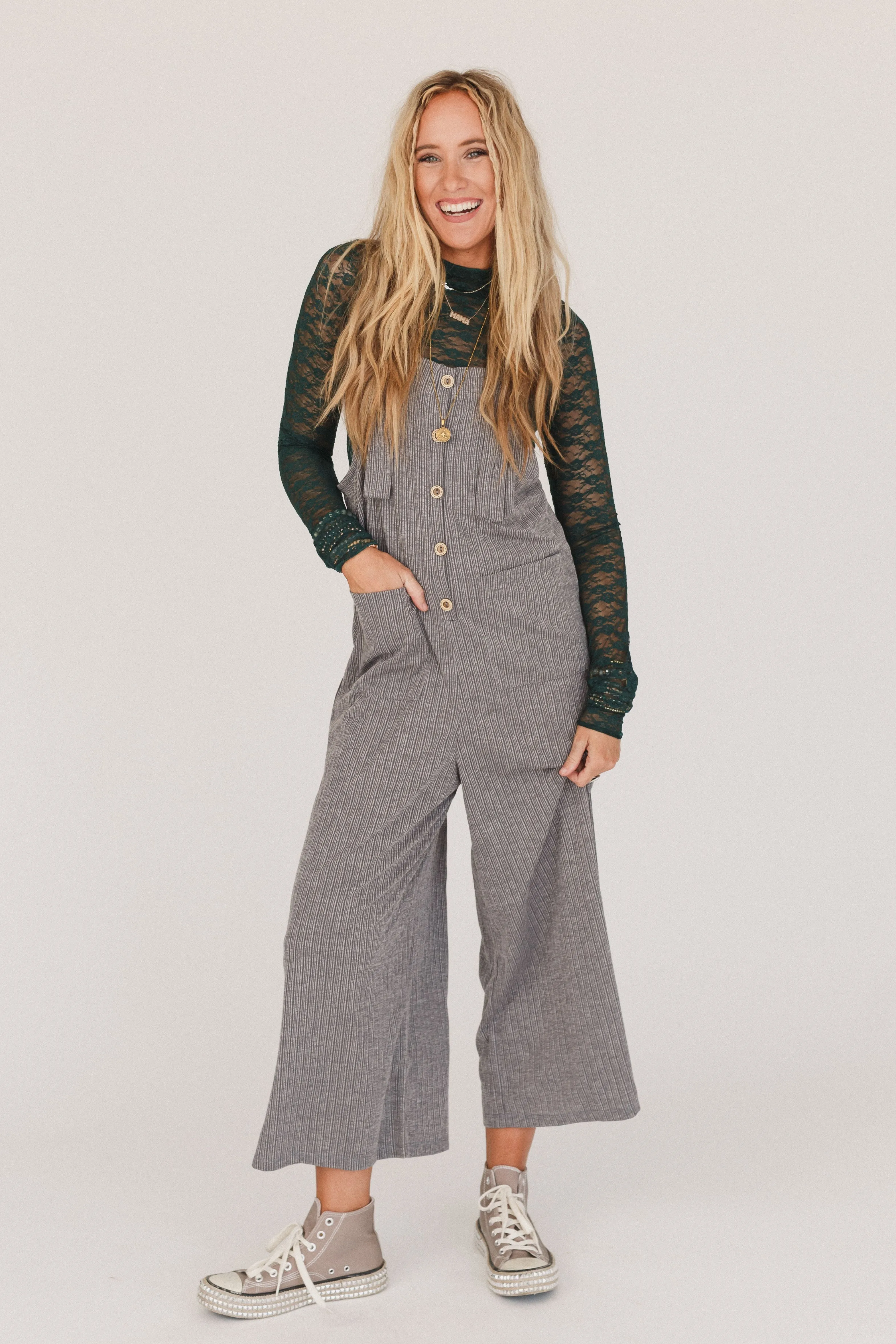 The Nest High Hopes Button Up Overalls - Gray