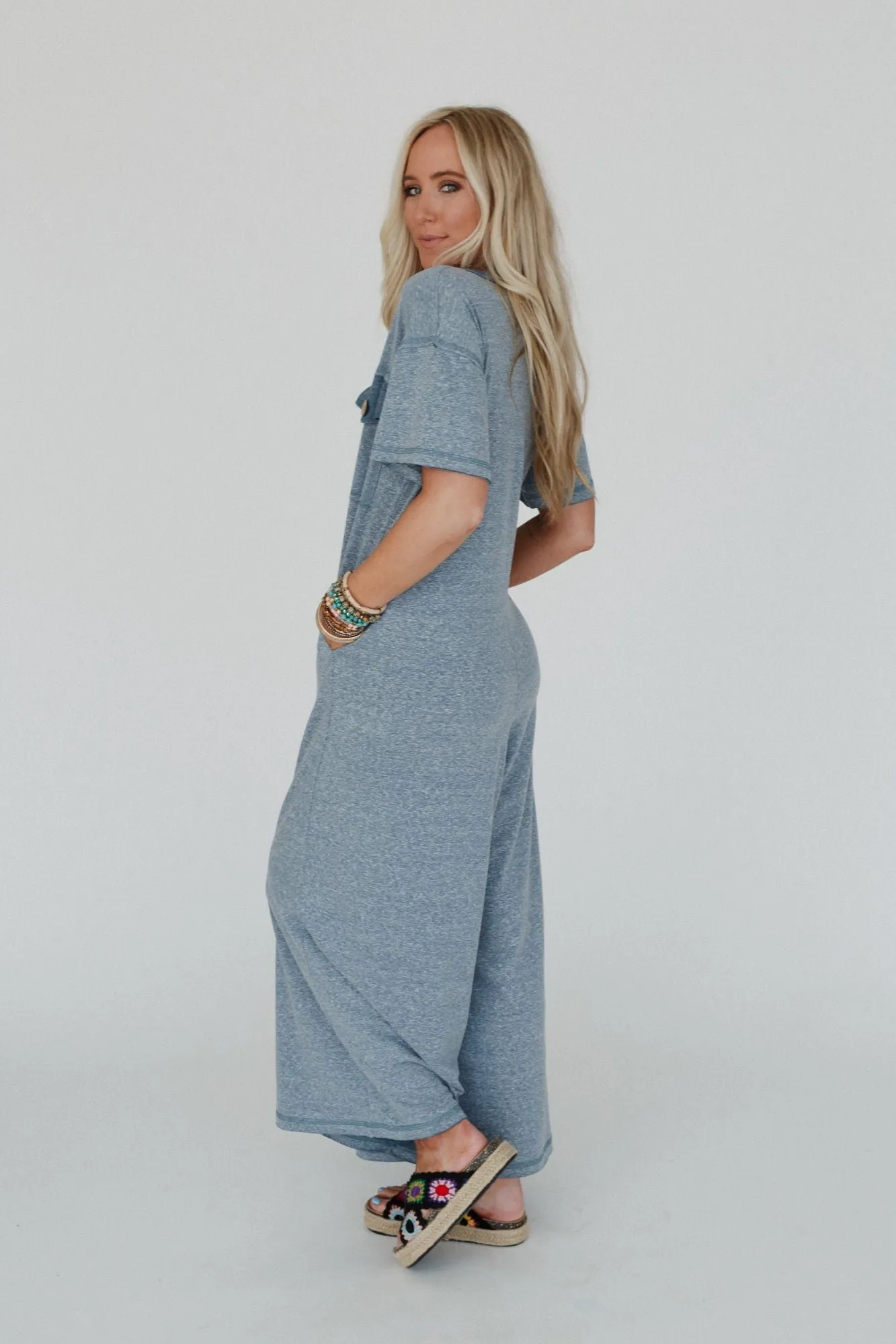 The Nest Jodi Short Sleeve Jumpsuit - Teal