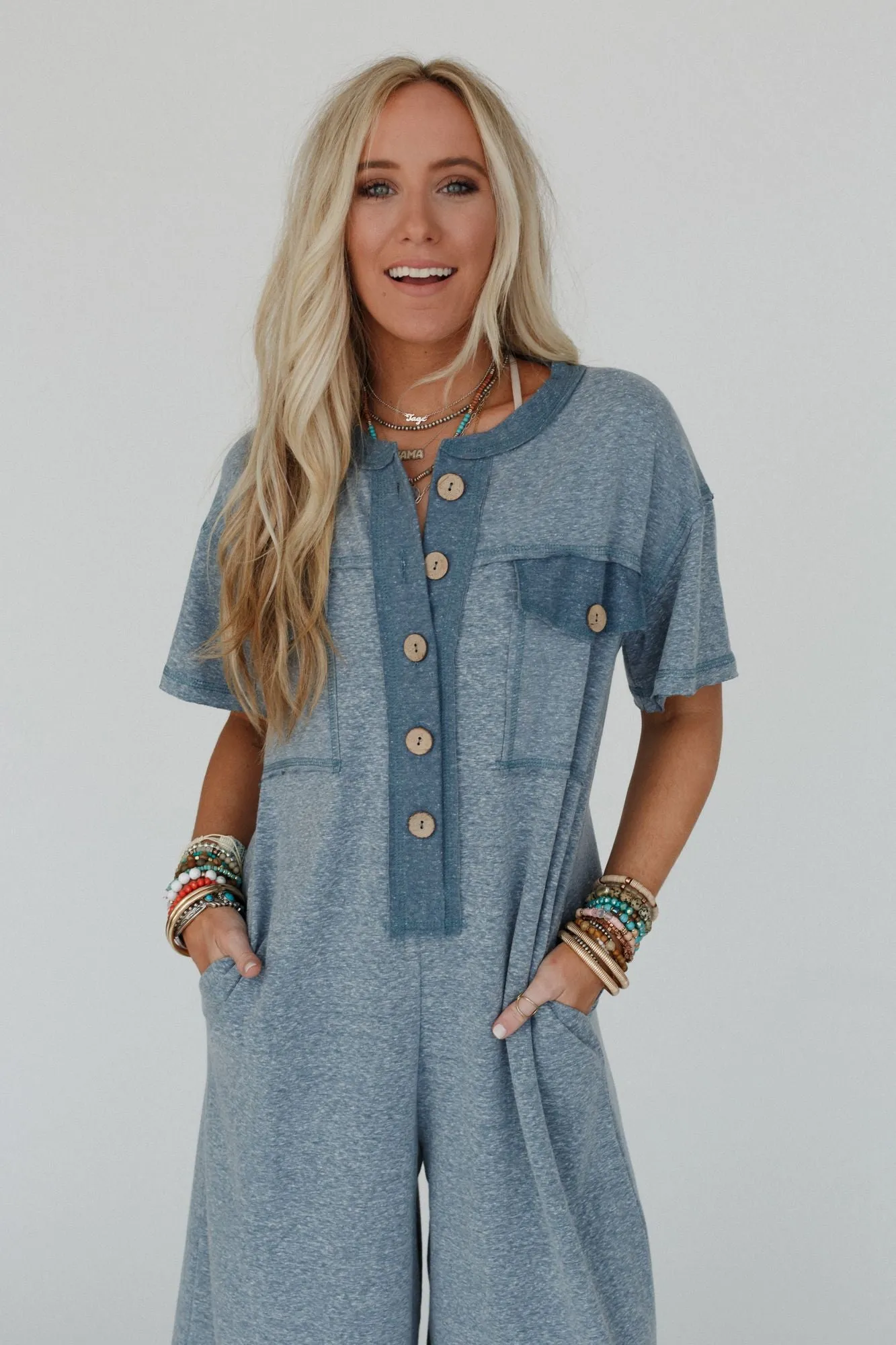 The Nest Jodi Short Sleeve Jumpsuit - Teal