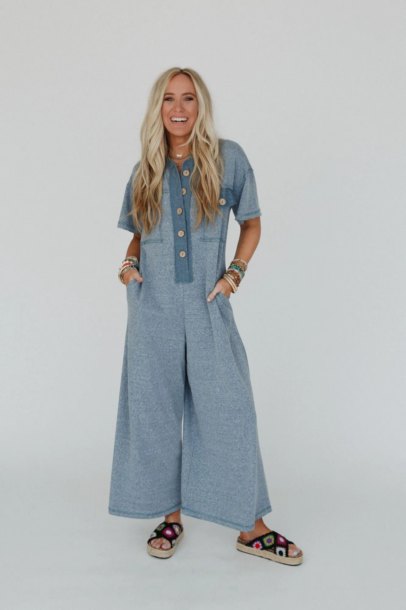 The Nest Jodi Short Sleeve Jumpsuit - Teal