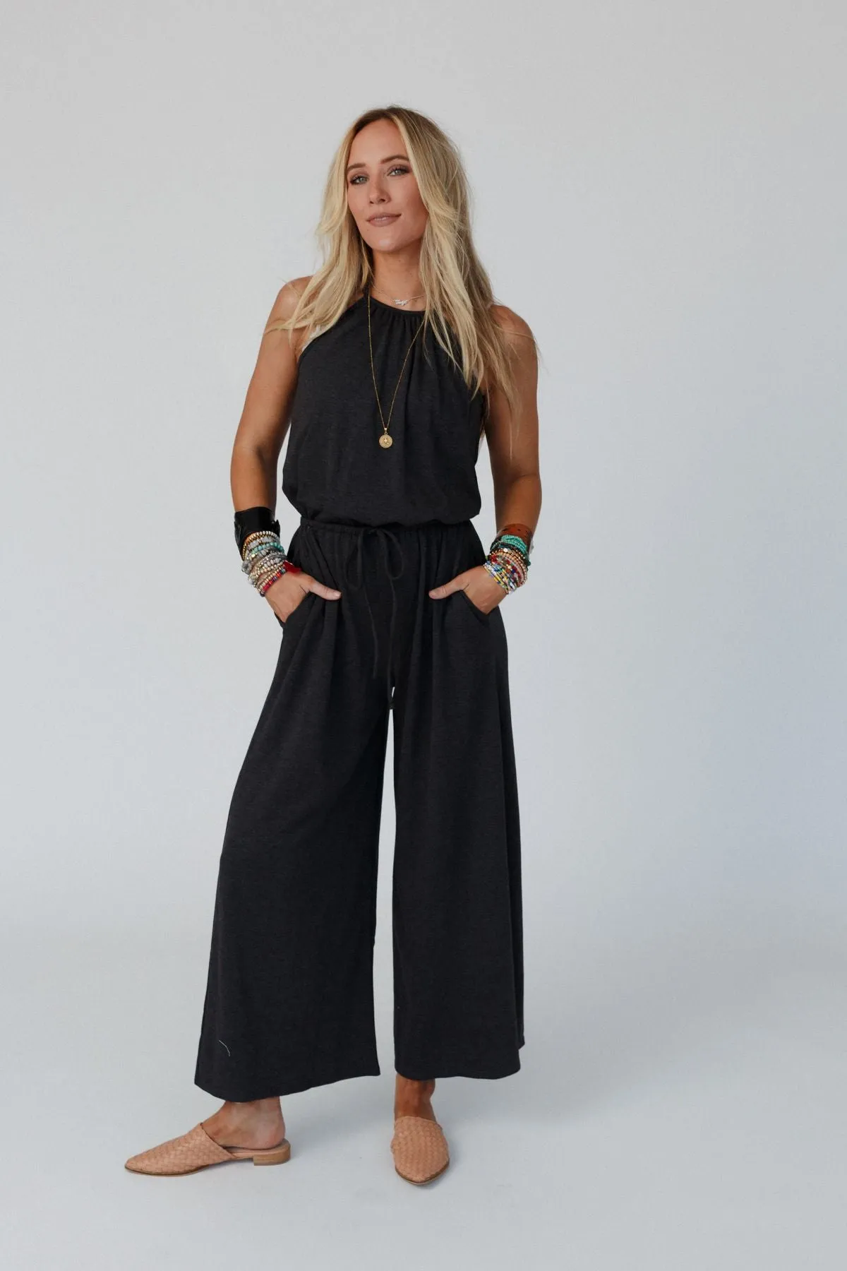 The Nest Lucky Love High Neck Jumpsuit - Charcoal 2Tone