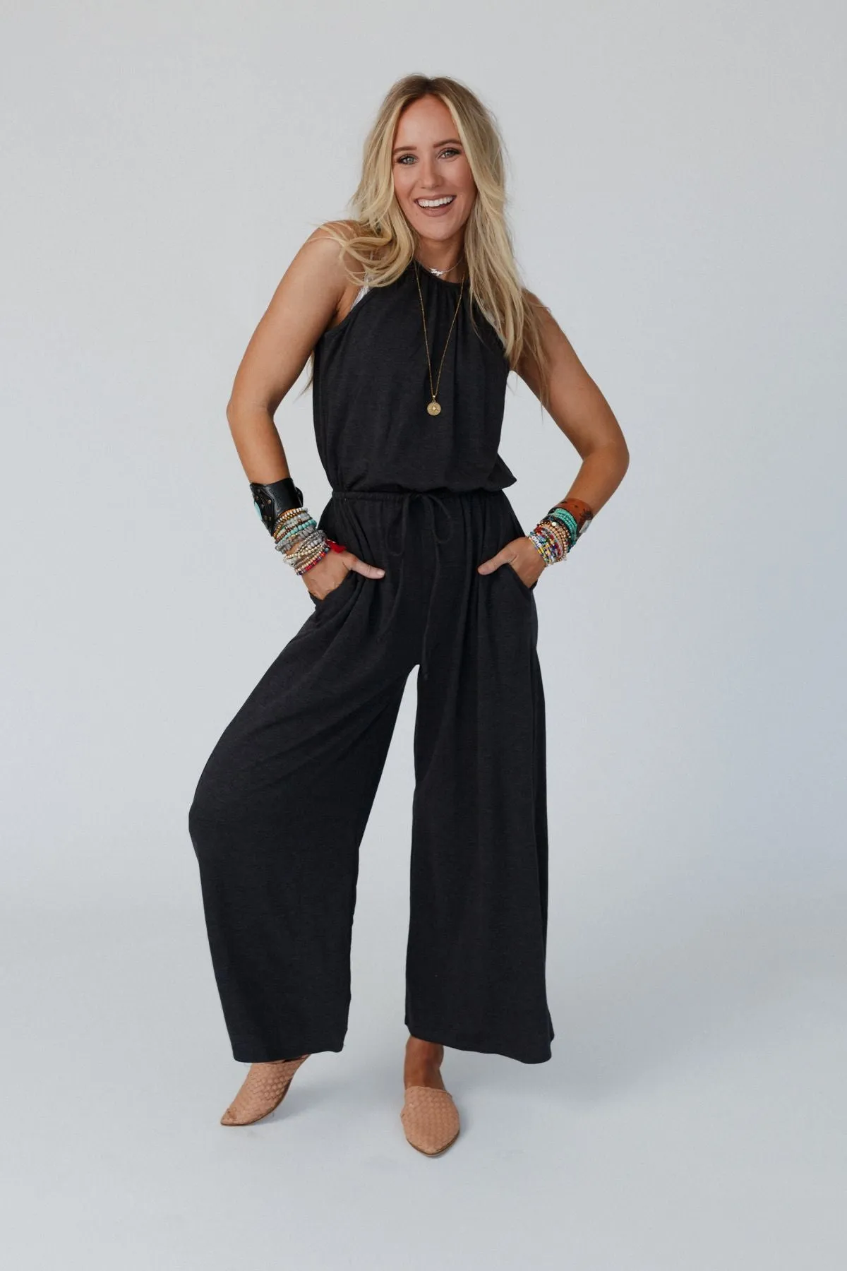 The Nest Lucky Love High Neck Jumpsuit - Charcoal 2Tone