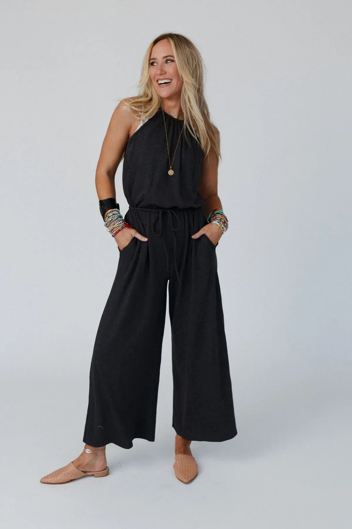 The Nest Lucky Love High Neck Jumpsuit - Charcoal 2Tone