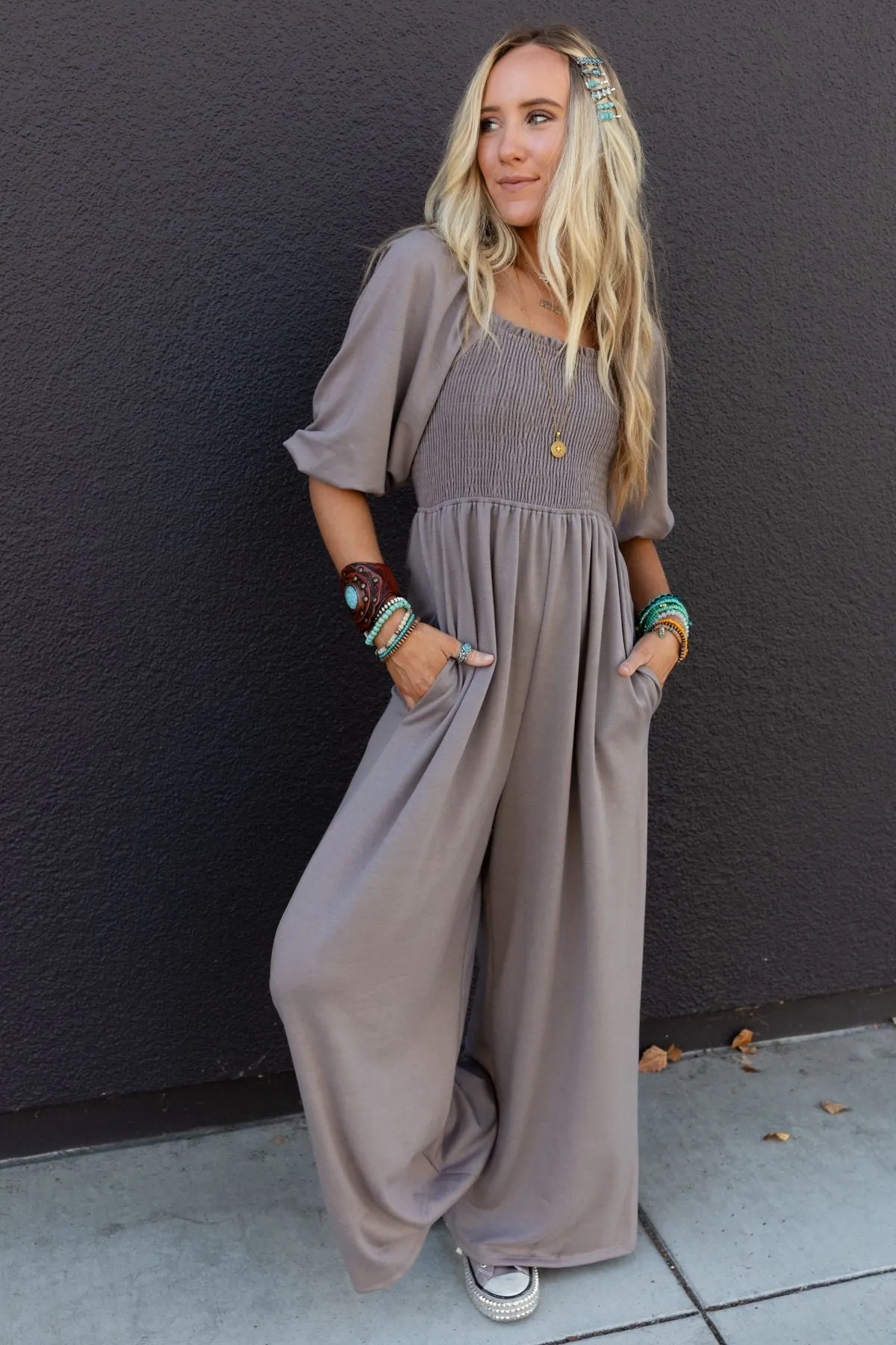 The Nest Nick Of Time Smocked Jumpsuit - Coco