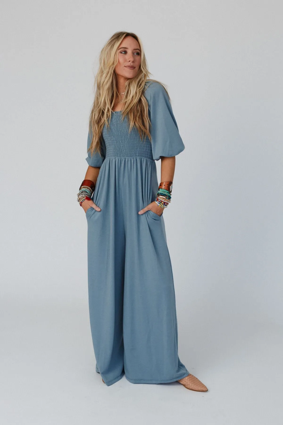 The Nest Nick Of Time Smocked Jumpsuit - Gunmetal