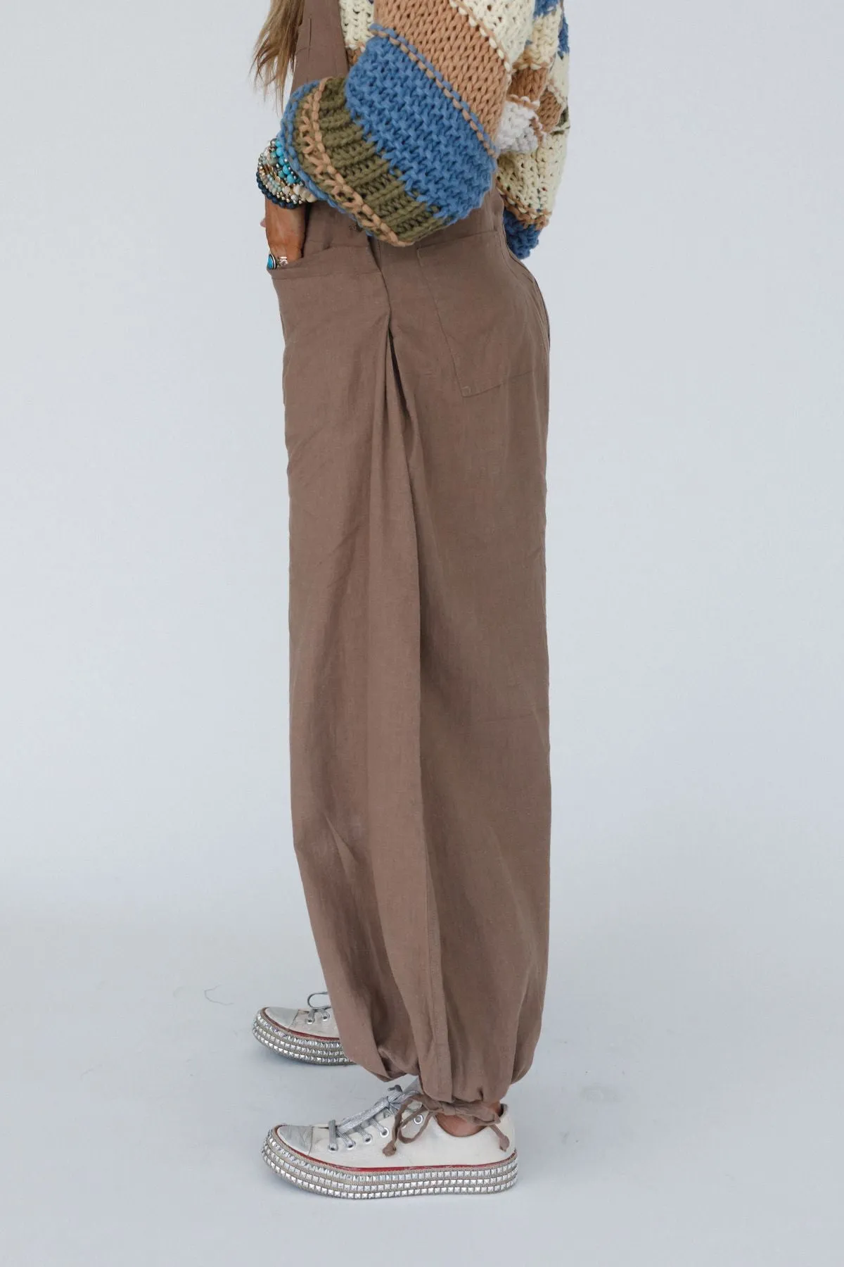 The Nest Theadora Wide Leg Cinched Overalls - Mocha