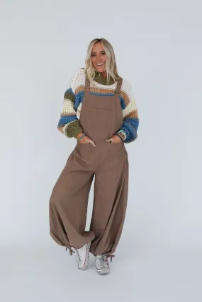 The Nest Theadora Wide Leg Cinched Overalls - Mocha