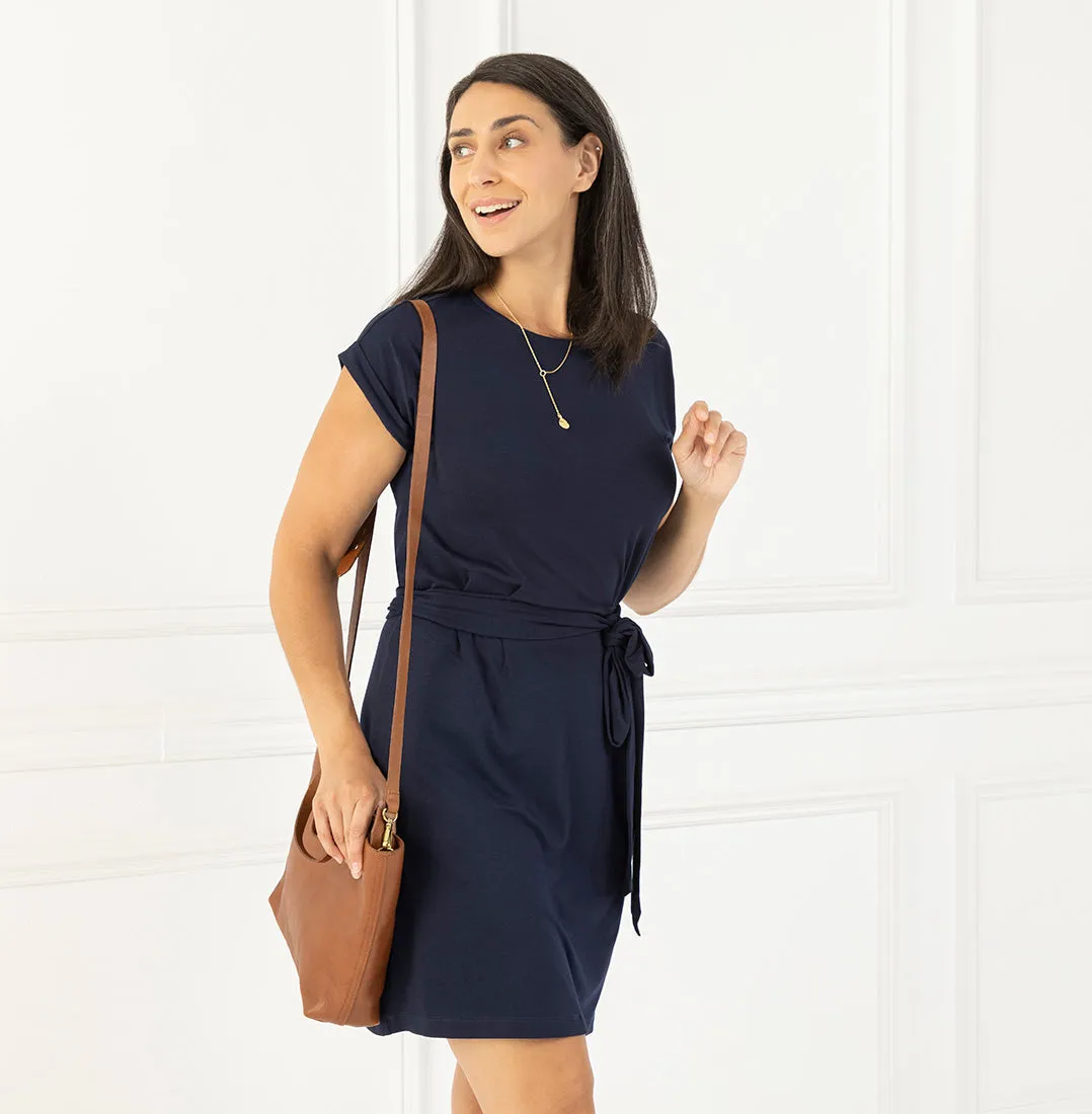 Threshold Tie Waist T-Shirt Dress Petite Fit - Maritime Blue