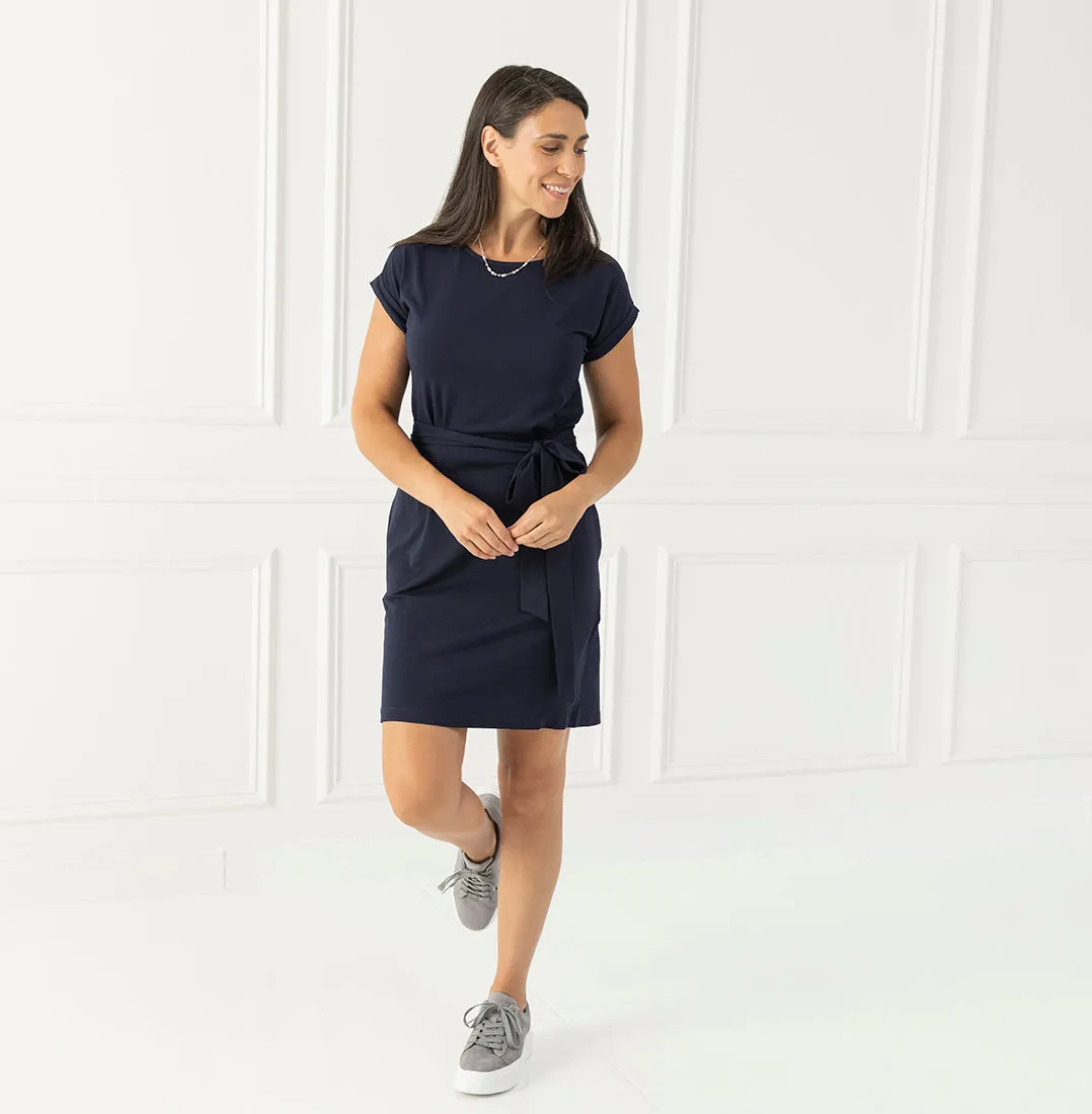 Threshold Tie Waist T-Shirt Dress Petite Fit - Maritime Blue