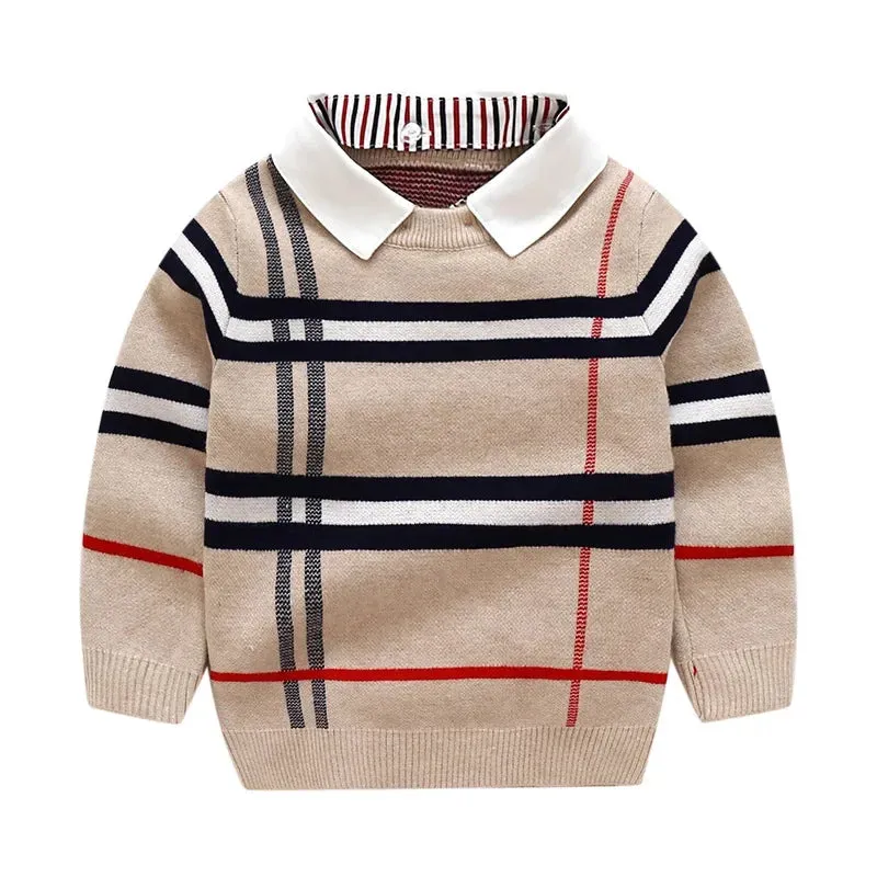 Toddler Kid Boy/Girl Pullover Top Long Sleeve Plaid Sweater