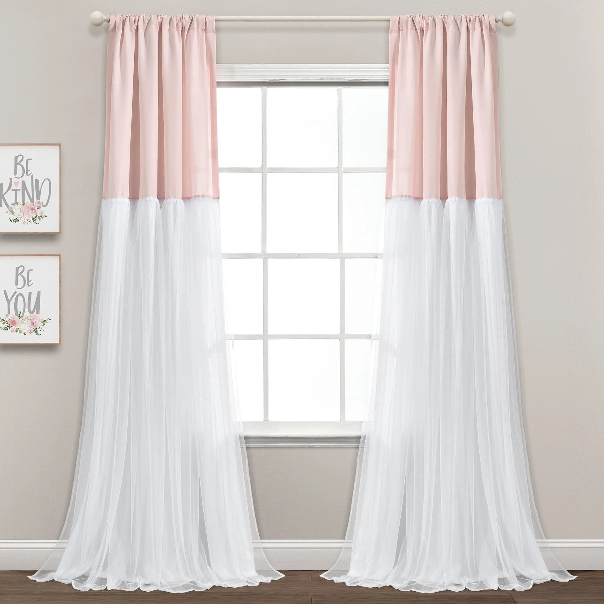 Tulle Skirt Colorblock Window Curtain Panel Set