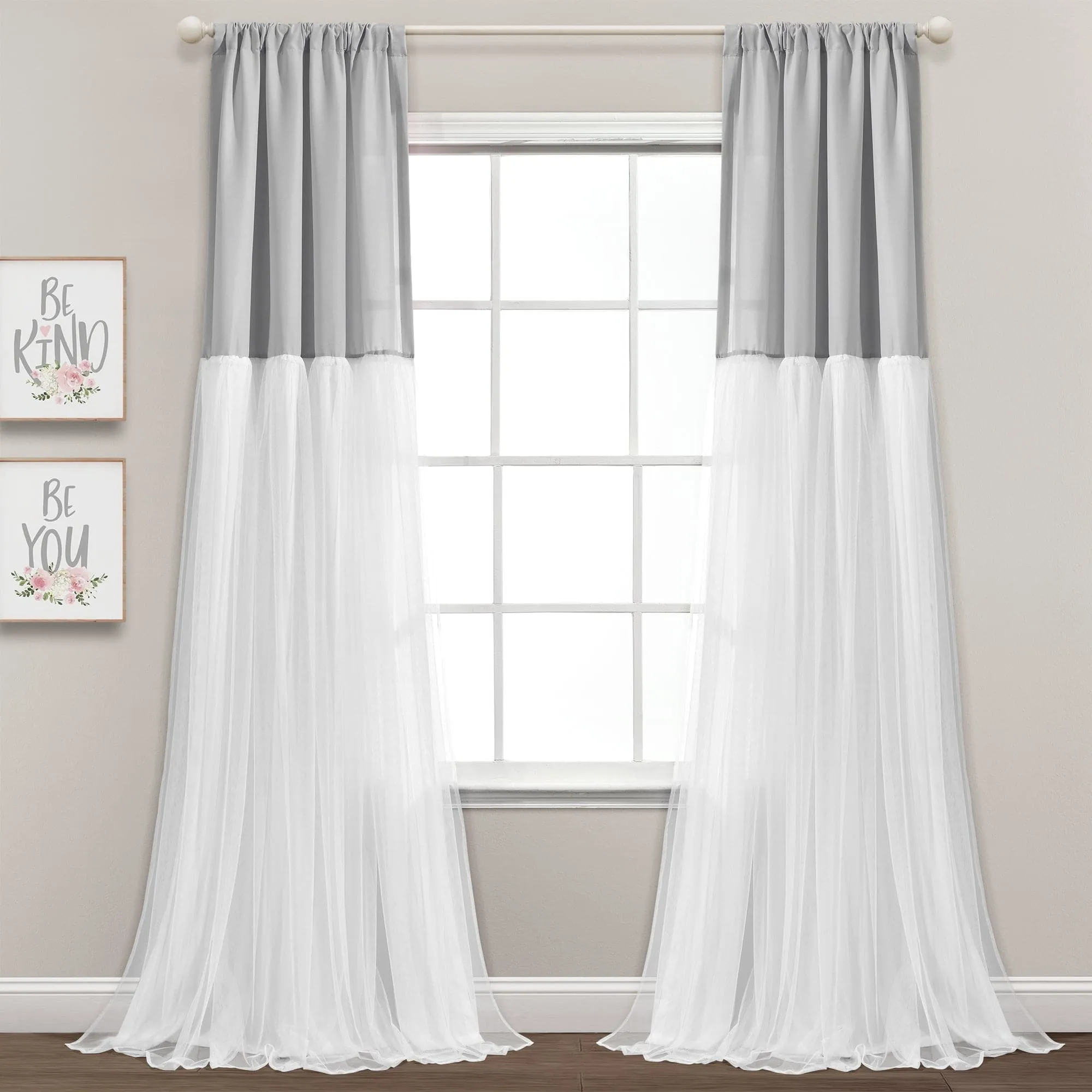 Tulle Skirt Colorblock Window Curtain Panel Set