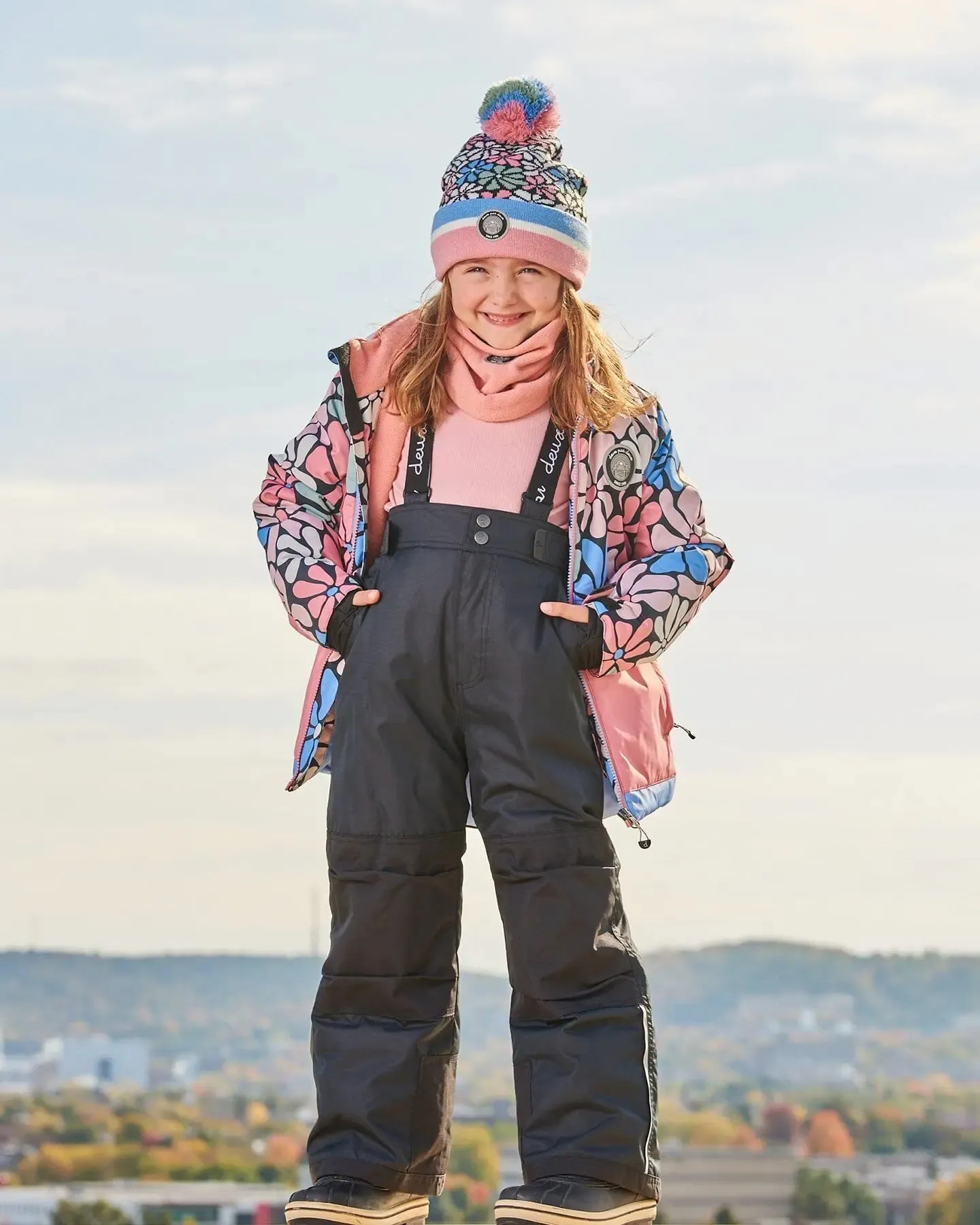 Two Piece Snowsuit Printed Retro Flowers With Black