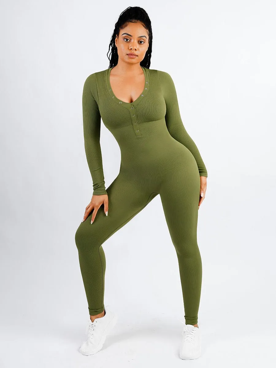 V-neck Seamless Tummy Control Jumpsuit