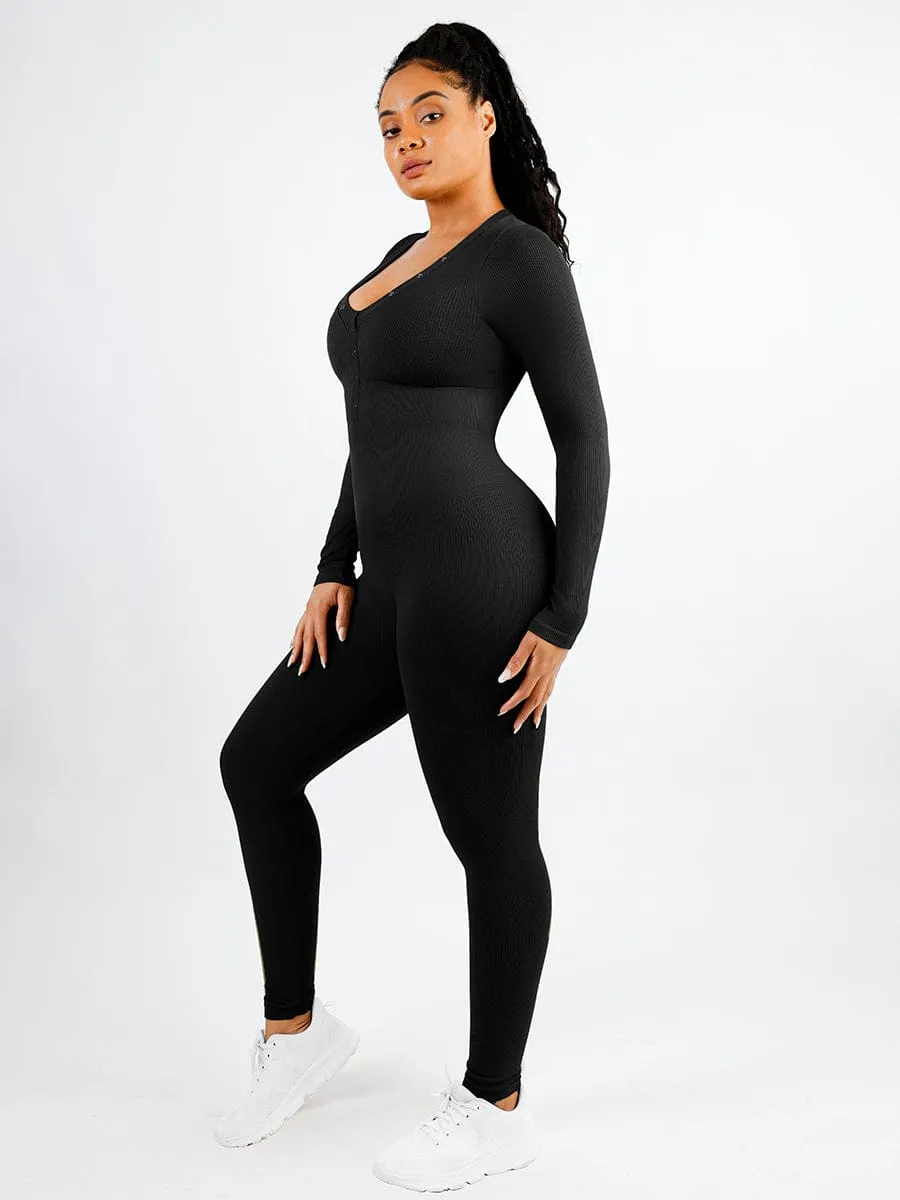 V-neck Seamless Tummy Control Jumpsuit