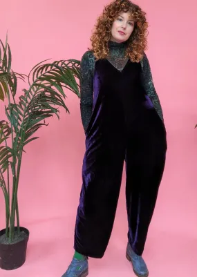 Velvet Dungaree Jumpsuit in Midnight