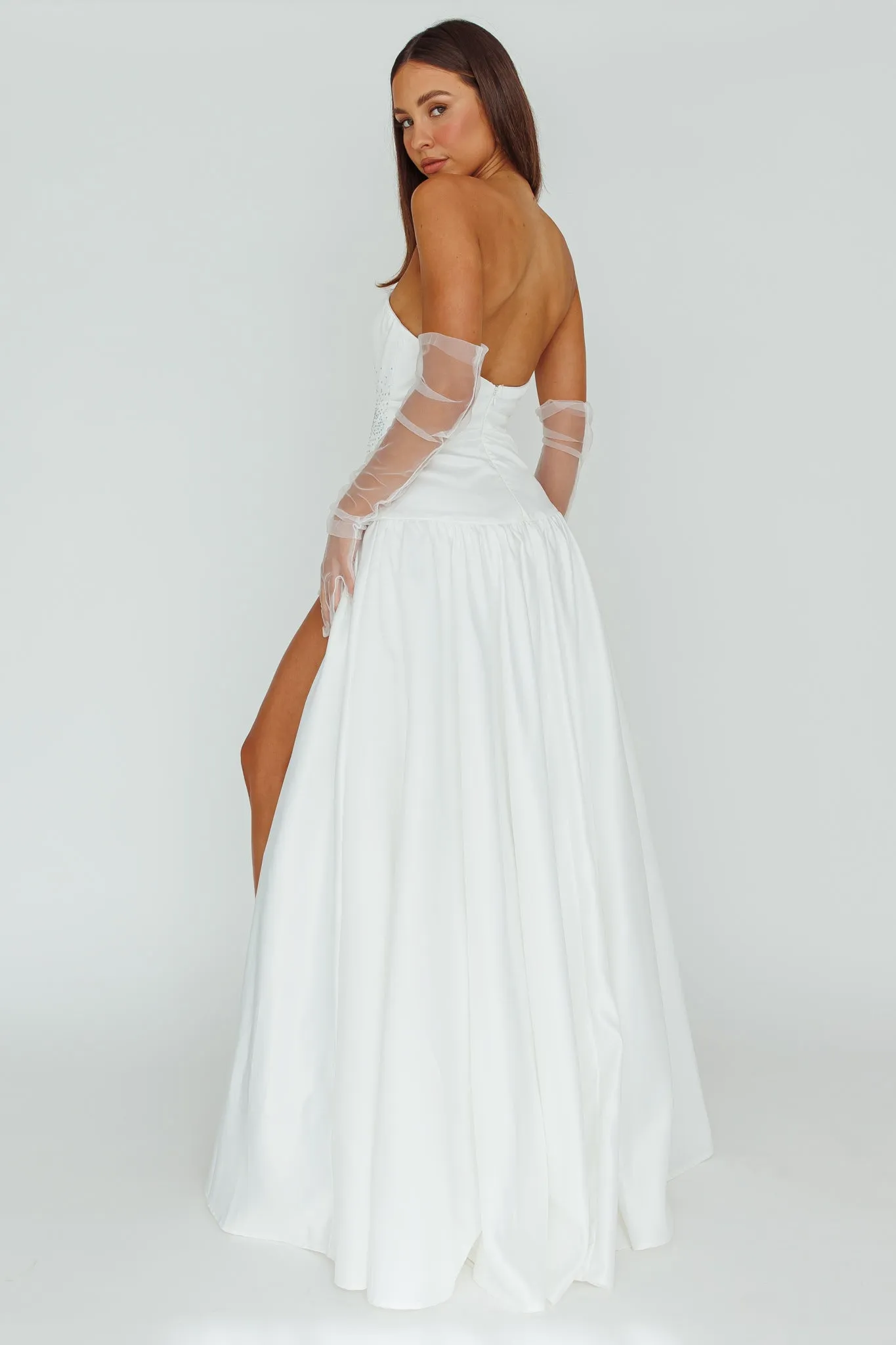 Verily Diamante Drop Waist Maxi Dress White