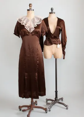 Vintage 1930s Brown Silk and Lace Dress and Jacket NRA NOS