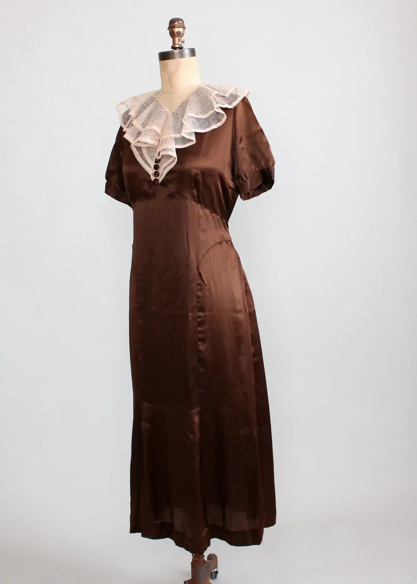 Vintage 1930s Brown Silk and Lace Dress and Jacket NRA NOS