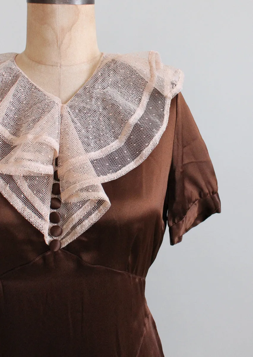 Vintage 1930s Brown Silk and Lace Dress and Jacket NRA NOS