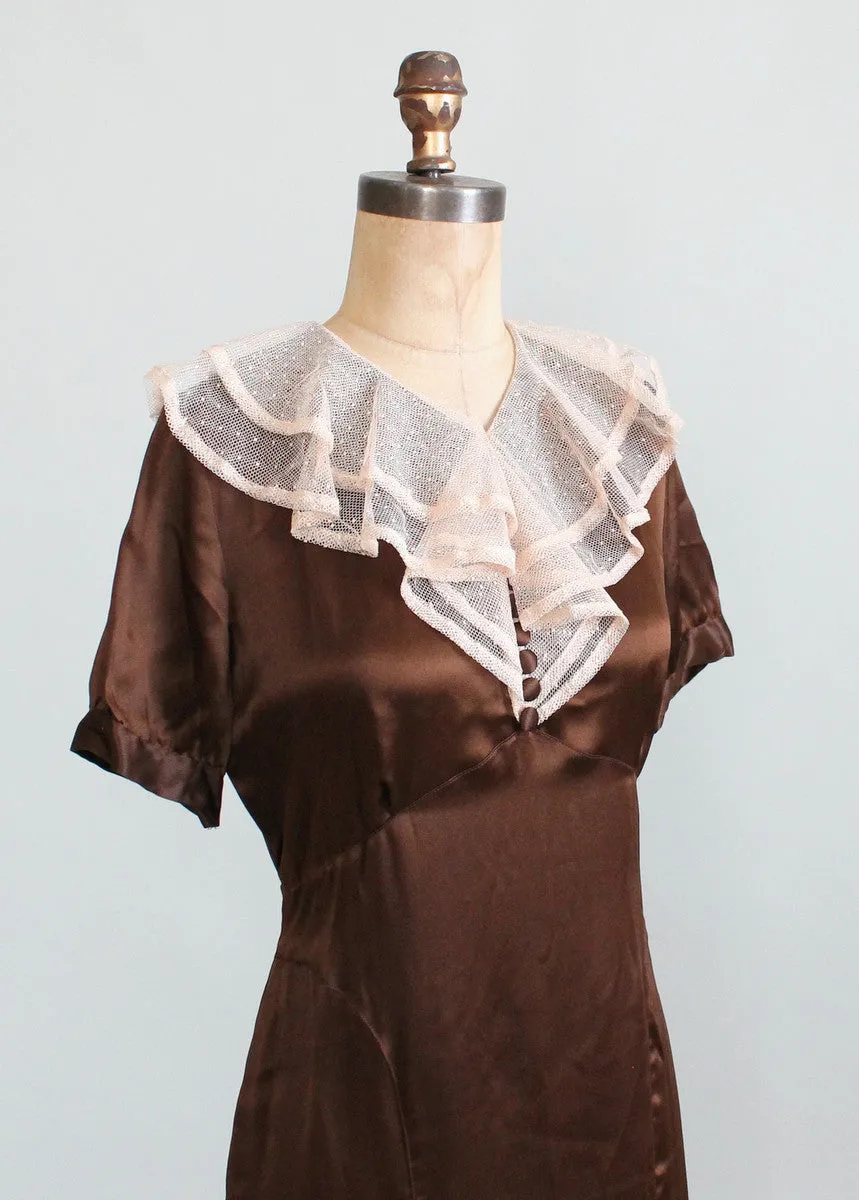 Vintage 1930s Brown Silk and Lace Dress and Jacket NRA NOS