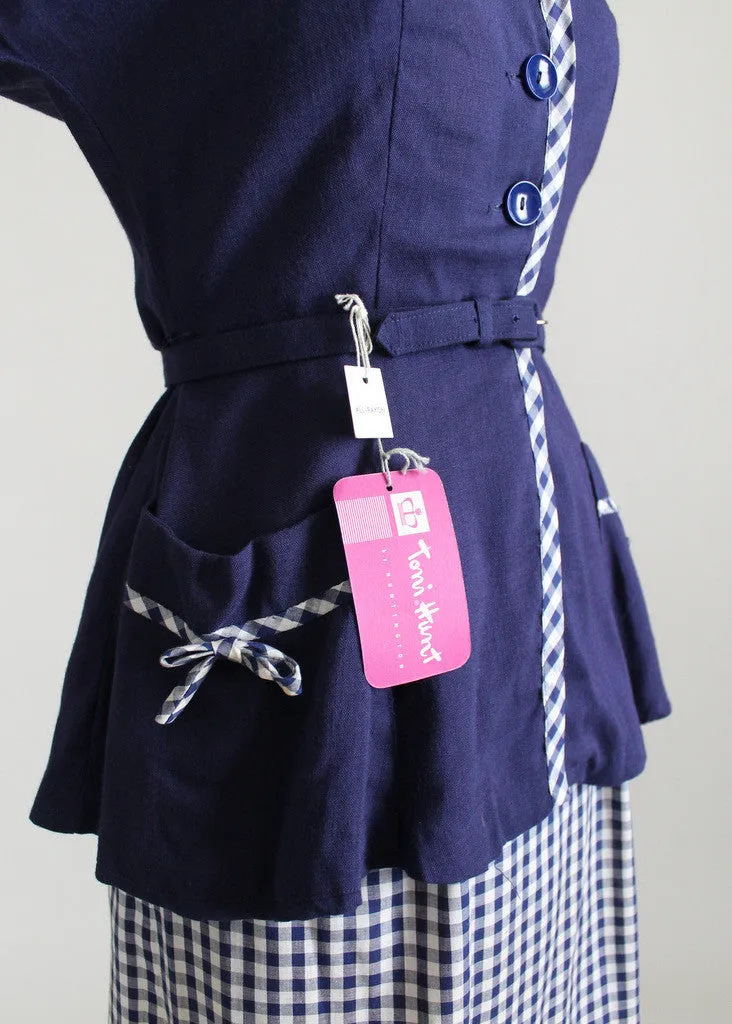 Vintage 1950s Navy and White Gingham Sundress and Peplum Jacket