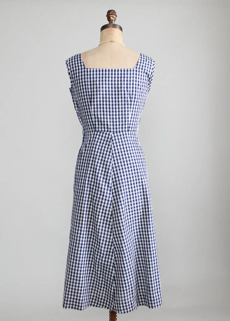 Vintage 1950s Navy and White Gingham Sundress and Peplum Jacket