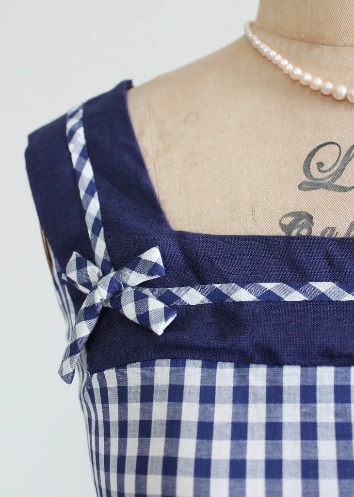 Vintage 1950s Navy and White Gingham Sundress and Peplum Jacket